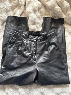 Vintage Black Leather Straight-Leg Pants